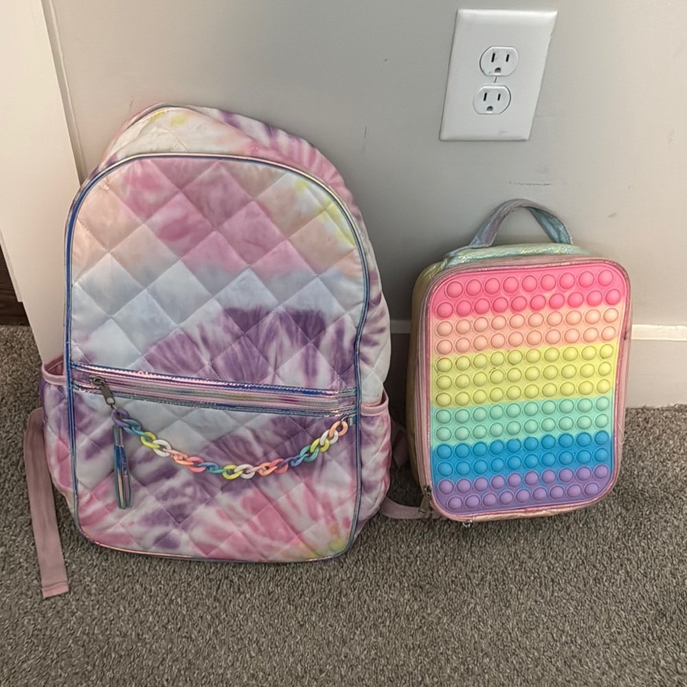 Colorful Kids Backpack and Pop-It Lunchbox Set